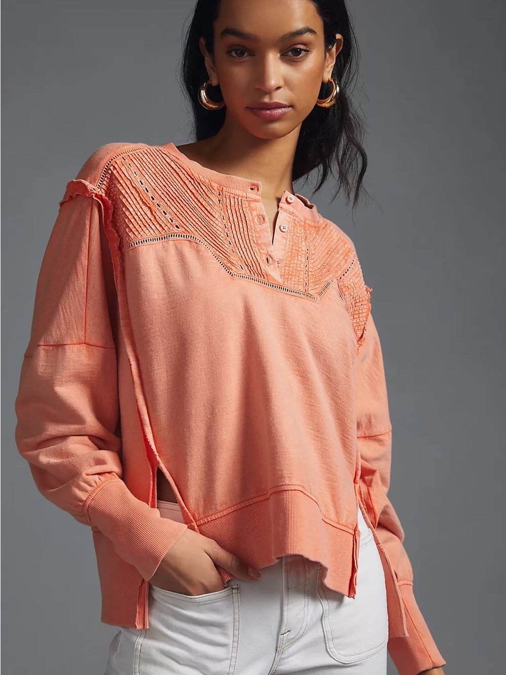 Pilcro Coral Henley Knit Pullover